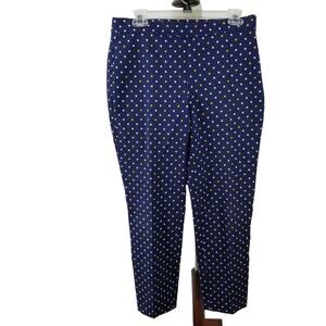 Talbots Navy Blue White Yellow Dot Chatham Curvy Side Zip Pants Size 6